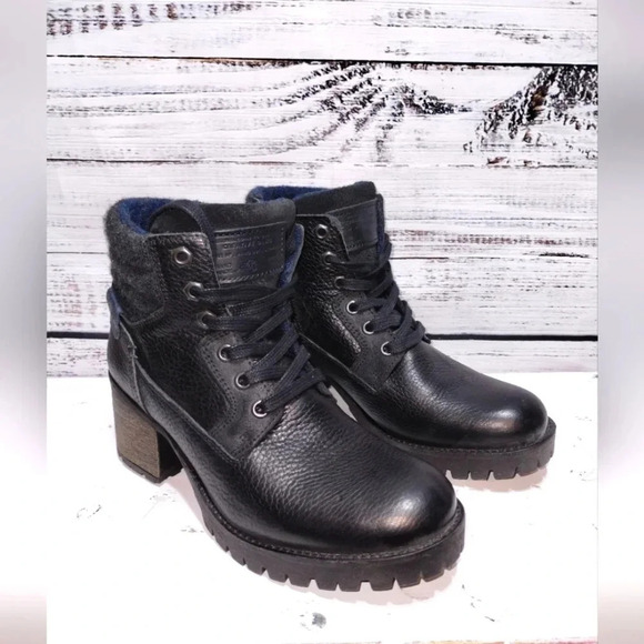 Bullboxer Cassie Black Boots size 8 in Black Ankle Block Chunky Heel Leather - Picture 7 of 7